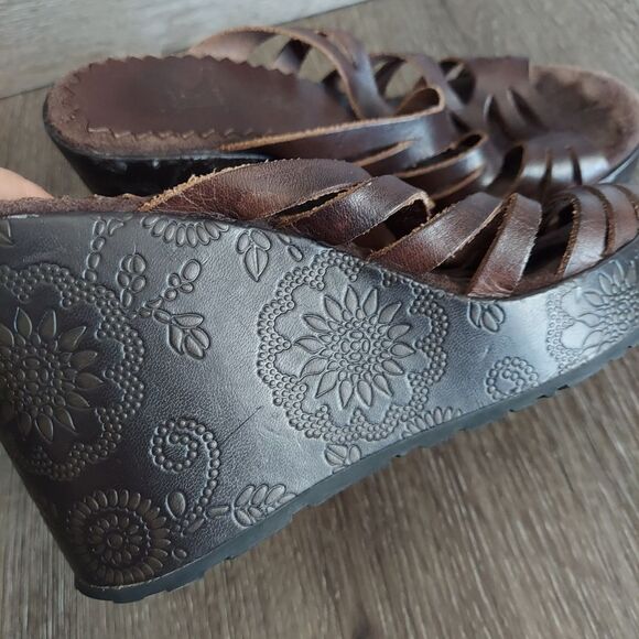 Vintage 90s Report Brown Caged Wedge Platform Sandal 7 - Picture 10 of 10